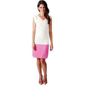 Jillian Harris by Privilege Bella Eyelet Dress, Size S, White/Pink